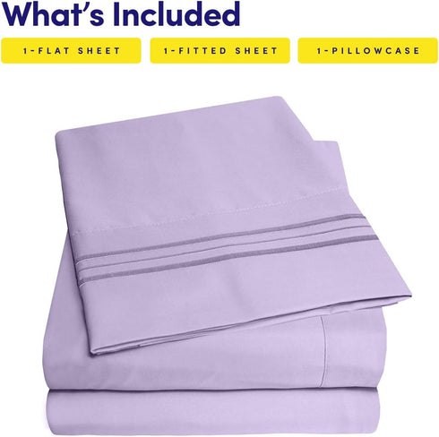 1500 Supreme Collection Twin XL Sheet Sets, Lavender, 3 Piece Bed Sheets and Pillowcase Set