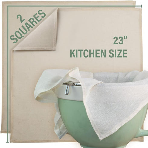 Organic Unbleached Cotton Cheesecloth for Straining, 2 Reusable Hemmed Squares, GOTS Certified, Large 23" x 23"