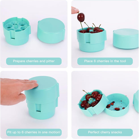 Cherry Pitter - Portable Corer Tool for Pitting up to 6 Cherries at Once, Dishwasher Safe ABS Construction, Blue