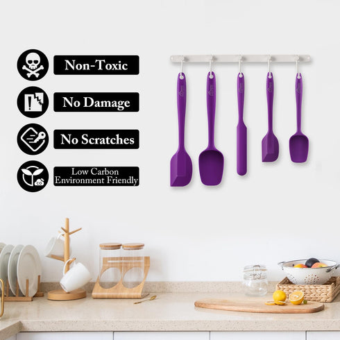 HOTEC High Heat Resistant Food Grade Silicone Rubber Spatula Set, Non Stick Dishwasher Safe BPA-Free, Purple Set of 5