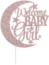 PALASASA Baby Girl Cupcake Topper - Moon and Stars Greeting, Rose Gold - Baby Shower & Gender Reveal Decorations