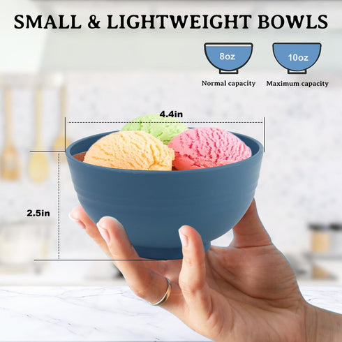 Wheat Straw Bowls, 10 OZ Snack Bowls Set of 8, Unbreakable Ice Cream Bowls, Alternative Plastic Bowls Reusable, Small Bowls for Snack, Dessert and Appetizer (Multicolor) by BUSOKIP