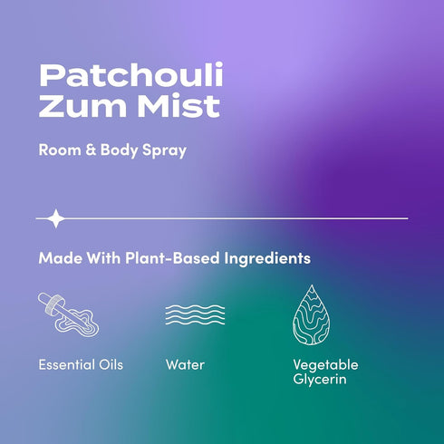 Indigo Wild Zum Mist Room & Body Spray, Natural Aromatherapy Essential Oil Spray, Patchouli Scent, 4 fl oz