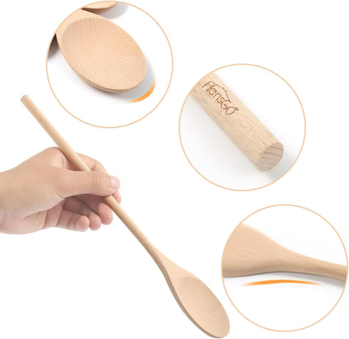 HANSGO 3PCS 12 Inch Long Wooden Spoons, Mixing Oval Spoons, Tasting Spoons, Large Cooking Spoons