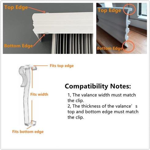Valance Clips 6pcs Clear Plastic Hidden Clip for 3'' Window Blinds, Valance Retainer Holder