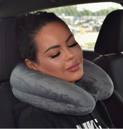 Wolf Essentials Adult Cozy Soft Microfiber Neck Pillow for Travel - Compact, Machine Washable Charcoal
