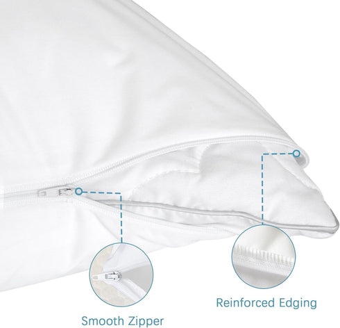 Body Pillow Protector Waterproof 2 Pack, Zippered Body Pillow Cover 21"x 55" White Pillowcase, Machine Washable