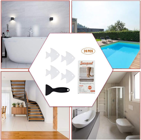 24 PCS Non-Slip Bathtub Stickers, Safety Shower Treads Adhesive Appliques with Premium Scraper
