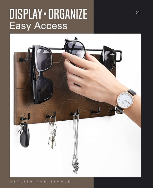 5 Emibele Sunglass Organizer Wall Key Holder, Decorative Wood Wall Jewelry Organizer Glasses and Sunglass Holder
