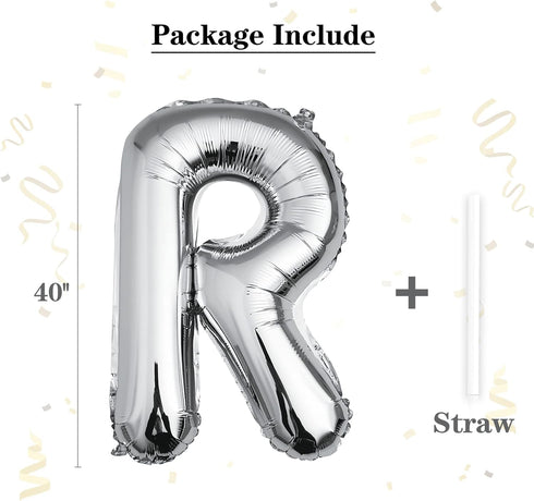 40 inch Silver Letter R Balloon, Big Alphabet Foil Mylar Helium Balloons for Birthday Party and Wedding Decorations