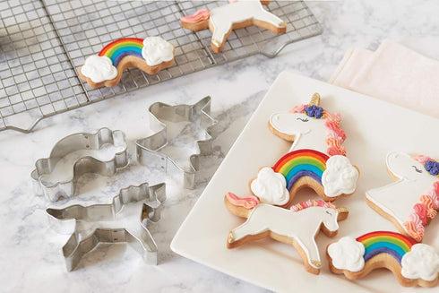 3-Piece Unicorn Cookie Cutter Set, Stainless Steel Unicorn, Rainbow & Head Shapes, Dishwasher Safe