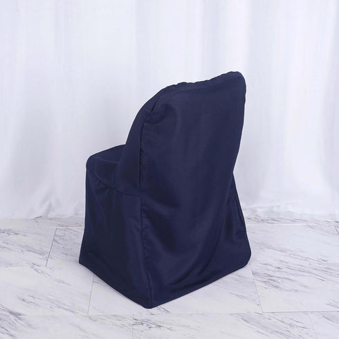 Tableclothsfactory Navy Linen Polyester Folding Chair Cover Dinning Chair Slipcover for Wedding Party Event Banquet