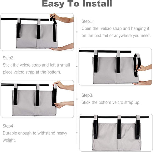 Bedside Caddy, Hanging Under Bed Storage Organizer Bag with 8 Pockets for College Dorm Rooms and Hospital Bed Rails