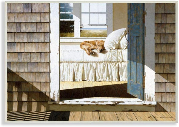 Stupell Industries 13x19 Dog Nap at Cape House Realistic Coastal Painting by Zhen-Huan Lu Art, Wall Plaque