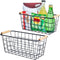 Black Metal Hanging Baskets with Handle, Wire Wall Storage Organizer with Hooks, 2-Pack Adhesive Baskets for Kitchen,