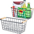 Black Metal Hanging Baskets with Handle, Wire Wall Storage Organizer with Hooks, 2-Pack Adhesive Baskets for Kitchen,