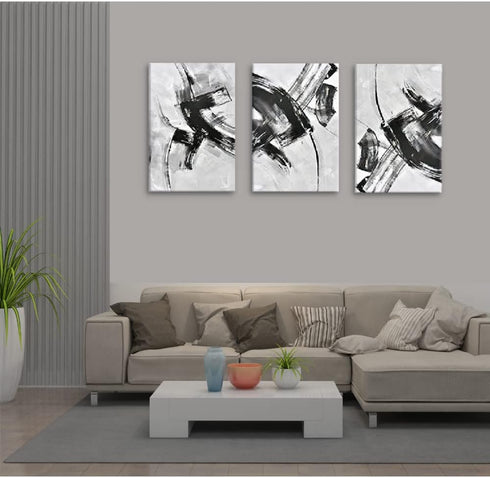 Creoate Black and White Wall Art Decor for Bedroom, 3 Pieces Abstract Lines Canvas Print Artwork for Living Room