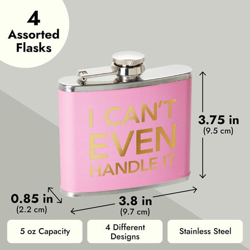 Juvale 4-Piece Girls Trip Flask Set, 5 oz Stainless Steel, Yellow, Blue, Pink & Rose Red, Bachelorette Party Favors