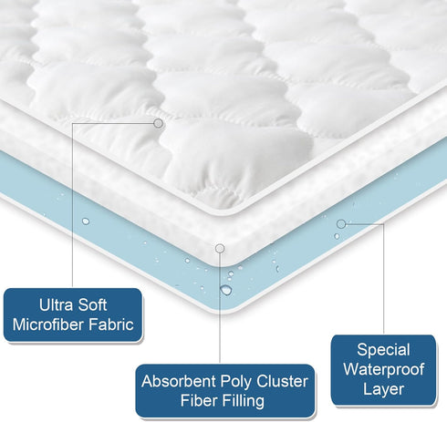 Full Size Mattress Protector Pad Waterproof Quilted, Breathable & Cooling, Deep Pocket Up to 14"