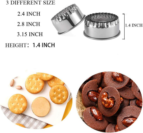 Cookie Cutters Set, 3Pcs Stainless Steel Biscuit Dumpling Cake Pastry Molds for Cooking Baking, Flower Edge