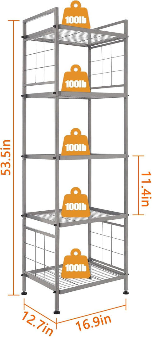 GIOTORENT 5-Wire Standing Storage Shelf, Metal Shelving Unit Pantry Rack for Laundry Kitchen Bathroom Organizer (Silver)