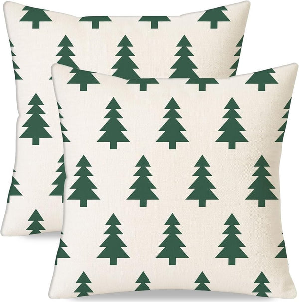 Christmas Pillow Covers 18x18 Set of 2, Modern Farmhouse Xmas Holiday Throw
