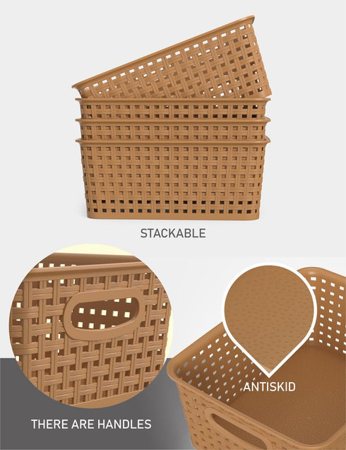 WYT 6-Pack Plastic Small Shelf Storage Weave Baskets for Organizing Cabinets and Pantries