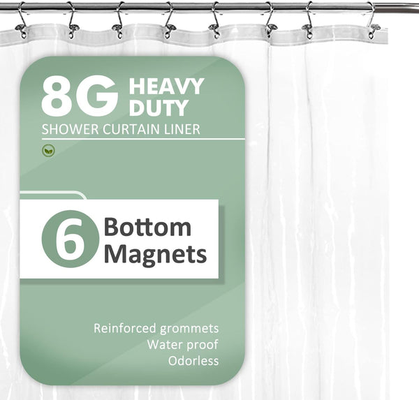 Barossa Design Long Shower Curtain Liner 78" Height, 6 Magnets & 8G Heavy Duty PEVA, Clear, 72x78