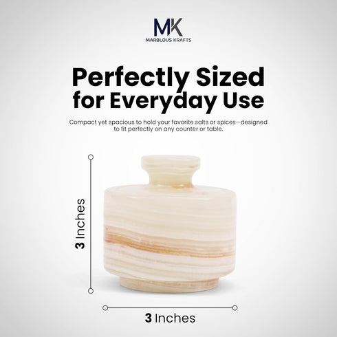 3 Inch MARBLOUS KRAFTS Marble Salt Cellar White Onyx Salt Holder With Lid for Spice Jar & Stone Salt Container, Modern