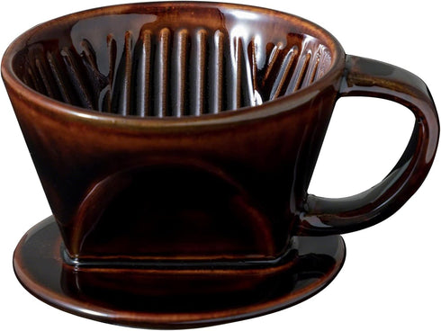 Asayu Japan Ceramic Coffee Pour Over Maker Set, Chocolate Brown, Slow Brewing Dripper with 3 Holes for Coffee & Tea