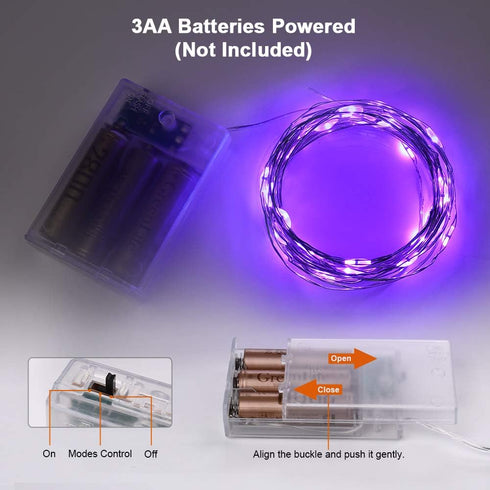Brizled Purple Halloween Lights, 19.47ft 60 LED Battery Powered Twinkle/Steady On String Lights