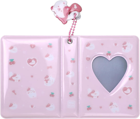 KIGOTWIN 3 Inch Album Album, 40 Photocard Mini Photo Love Heart Hollow Photocard Id Holder Pockets With Pendant (Light
