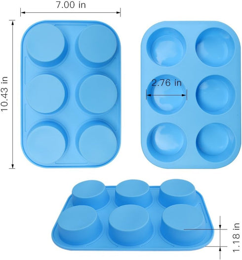 homEdge 6-Cup Silicone Muffin Pan, Pack of 2 Non-Stick Muffin Cupcake Molds, Blue and Red