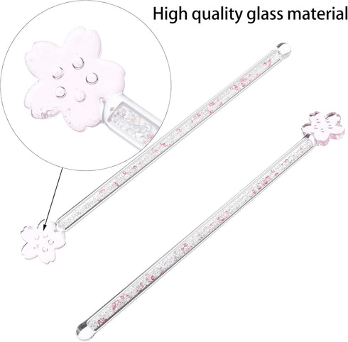Toyvian 2pcs Glass Stirring Rod, Reusable Coffee Stirring Swizzle Stick with Cherry Blossom Head for Coffee Beverage