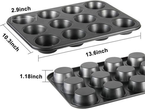 Muffin Tin, 12-Well Nonstick Cupcake Pan Set of 2, Heavy Duty Steel Muffin Pan by TAOUNOA