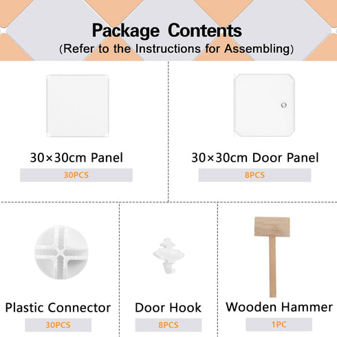 C&AHOME 8-Cube Storage Organizer with Doors, DIY Plastic Modular Bookshelf, 24.8" L × 12.4" W × 48.4" H, Milky