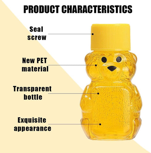 HAOZIJIE 12 Sets 2oz Honey Bottles, Bear Shape Clear Empty Honey Jar with Screw Lid,Plastic Mini Honey Jars Party