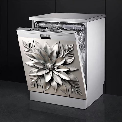 Stainless Steel Flower Magnetic Dishwasher Cover, Decorative Metal Art Style Kitchen Appliance Sticker, 23"x26"