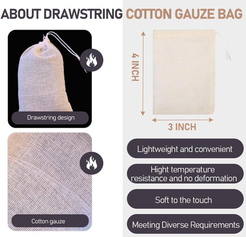 AHSNYLC 50PCS Packing 4x3In Spice Bags for Cooking - Reusable Tea Bags,Reusable Sachet Drawstring Bags,Cheesecloth Cold
