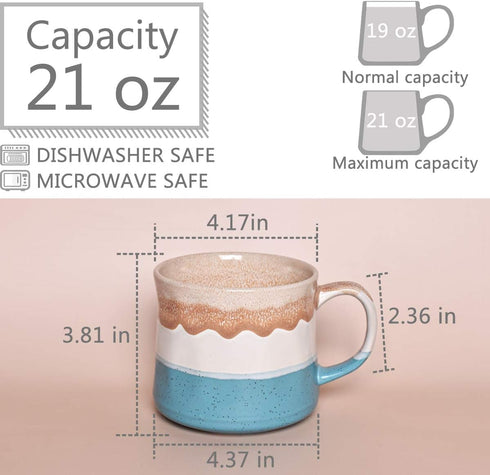 Bosmarlin Large Ceramic Coffee Mug, Big Tea Cup, 21 Oz, Dishwasher and Microwave Safe - 7 Colors to Choose, 1 PCS