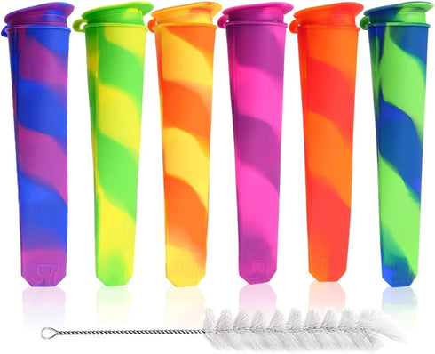 Wpunwen 6 Pcs Silicone Ice Pop Molds with Lids, Durable Reusable Popsicle Tubes for Kids, Multi-color
