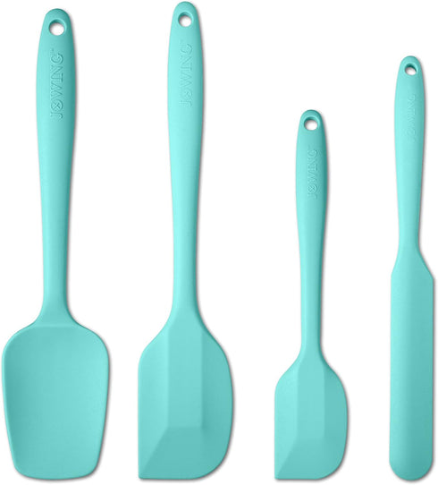 4 Piece Silicone Spatula Set, Flexible Heat Resistant Non-scratch Rubber Spatulas with Stainless Steel Core, Aqua Sky