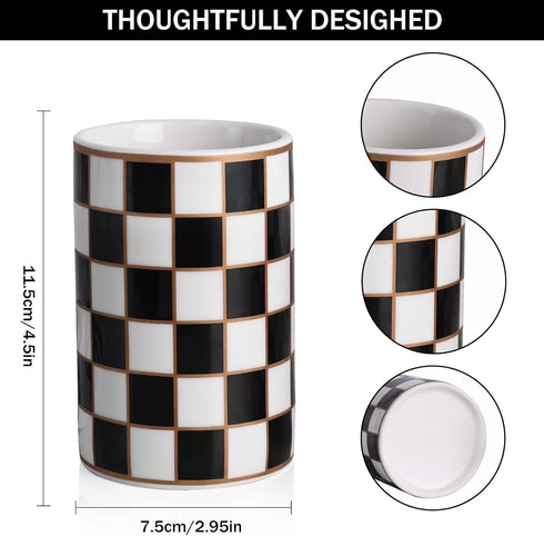 countertop Checkered Bathroom Toothbrush Holder, Bathroom Black and White Ceramic Toothbrush Holder, Modern Toothbrush