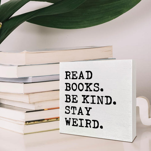 NKBINLILI Bookish Wood Box Decor Accessories Sign for Home Library Cafe Bedroom Bookshelf, Book Lovers Gifts for Women