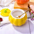 Pumpkin Shape Ceramic Sugar Bowl with Lid and Spoon, Elegant Design for Home and Kitchen, Yellow, 10.5 OZ