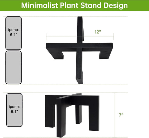 2 Pack 5-18 Inch (2 Pack-Black) Wood Plant Stand Indoor Holders for Plants, Sturdy Flower Pot Stands Plants Shelf