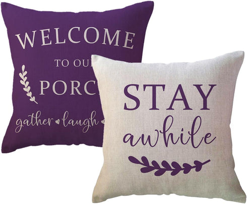 ULOVE LOVE YOURSELF Porch Decor Throw Pillow Covers 18x18,2Pack Country Farmhouse Pillowcases Welcome to Our