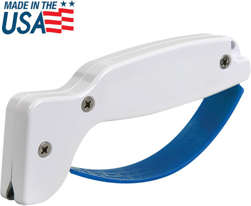 AccuSharp Knife & Tool Sharpener, Hand-Held Tungsten Carbide Tool, Restores & Sharpens Knives, White & Blue