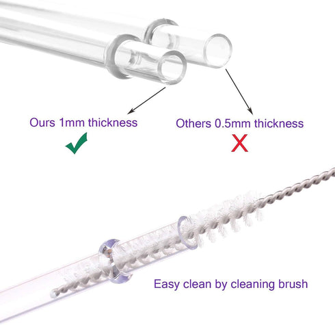 DAKOUFISH 11 Inch Clear Reusable Plastic Drinking Straws for 24 oz & 16 oz Mason Jar Tumblers, Set of 12 with Cleaning