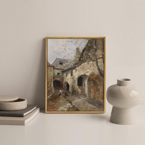 Vintage Country Canvas Wall Art, Antique French Artwork, Rustic Scenery Print, Cottage Landscape Poster 8x10inch Frame
